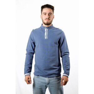Mens Blue Long Sleeve Pullover With Button Neck XL (Fits like a Large)